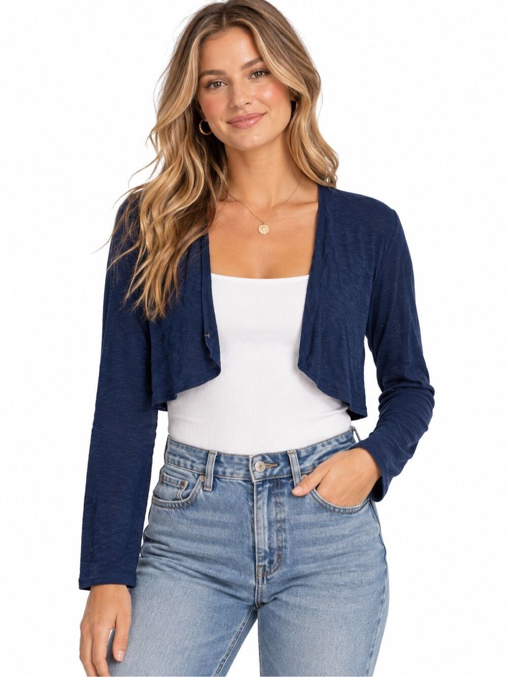 NWT Joie Navy Blue Cropped Open Front Cardigan Long Sleeve Lightweight Shrug 4